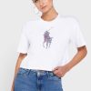 Valkoinen naisten Ralph Lauren Crew Neck Graphic T-paidat Valkoinen naisten Ralph Lauren Crew Neck Graphic T-paidat