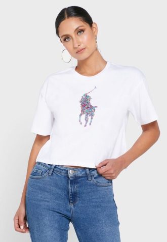 Valkoinen naisten Ralph Lauren Crew Neck Graphic T-paidat