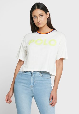 Valkoinen naisten Ralph Lauren Crew Neck Graphic T-paidat