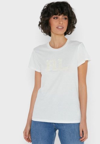 Valkoinen naisten Ralph Lauren Crew Neck Graphic T-paidat