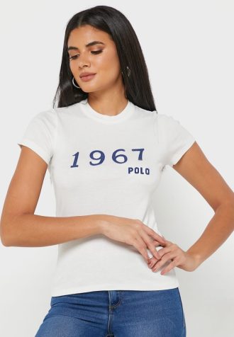Valkoinen naisten Ralph Lauren Crew Neck Graphic T-paidat