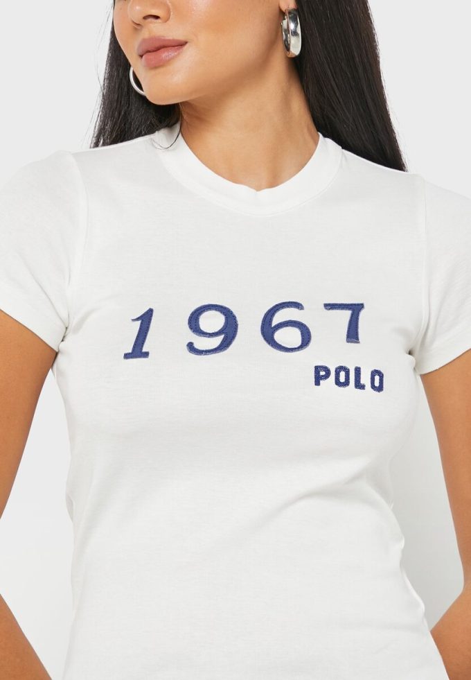 Valkoinen naisten Ralph Lauren Crew Neck Graphic T-paidat Valkoinen naisten Ralph Lauren Crew Neck Graphic T-paidat