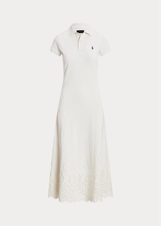 Valkoinen naisten Ralph Lauren Eyelet Stretch Cotton Mesh -mekko