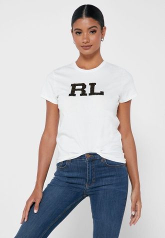 Valkoinen naisten Ralph Lauren Graphic Crew Neck T-paidat