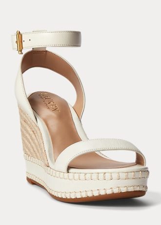 Valkoinen naisten Ralph Lauren Hilarie Nahkainen Espadrille