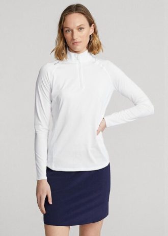 Valkoinen naisten Ralph Lauren Jersey Quarter-vetoketjullinen villapaita Valkoinen naisten Ralph Lauren Jersey Quarter-vetoketjullinen villapaita
