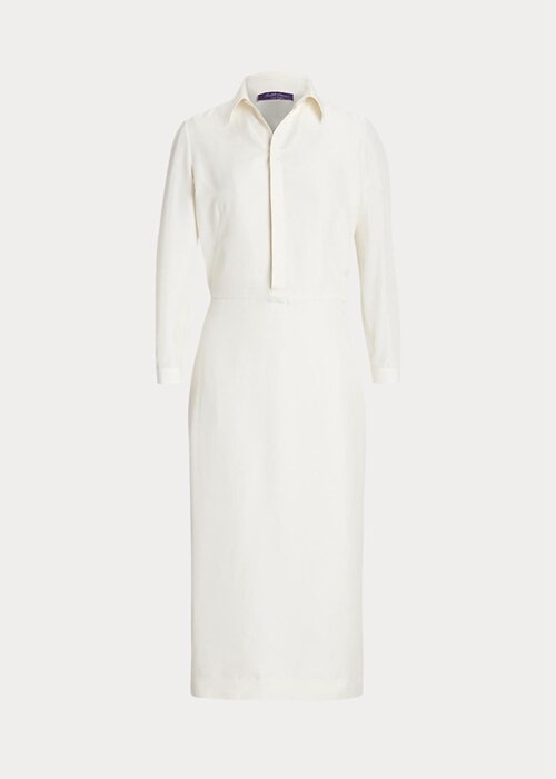 Valkoinen naisten Ralph Lauren Knowles Silk Shantung -päivämekko Valkoinen naisten Ralph Lauren Knowles Silk Shantung -päivämekko