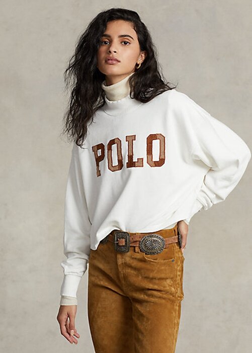 Valkoinen naisten Ralph Lauren -logoinen oversize-puuvillapusero Valkoinen naisten Ralph Lauren -logoinen oversize-puuvillapusero