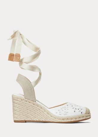 Valkoinen naisten Ralph Lauren Paislee Eyelet Nappa Leather Espadrille