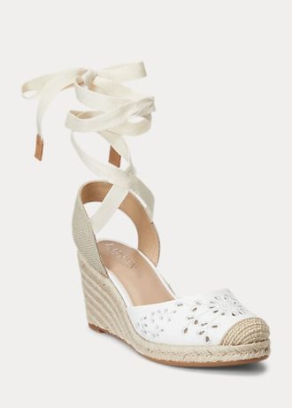 Valkoinen naisten Ralph Lauren Paislee Eyelet Nappa Leather Espadrille