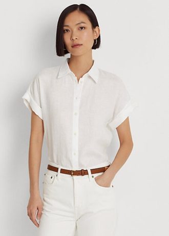 Valkoinen naisten Ralph Lauren pellava Dolman-hihaiset paidat