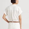 Valkoinen naisten Ralph Lauren pellava Dolman-hihaiset paidat Valkoinen naisten Ralph Lauren pellava Dolman-hihaiset paidat