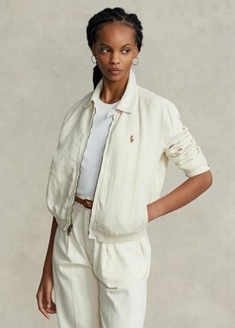 Valkoinen naisten Ralph Lauren pellava tuulitakki Valkoinen naisten Ralph Lauren pellava tuulitakki
