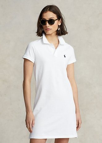 Valkoinen naisten Ralph Lauren -puuvillamekko Valkoinen naisten Ralph Lauren -puuvillamekko