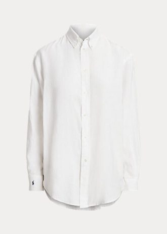 Valkoinen naisten Ralph Lauren Relaxed Fit pellavapaidat