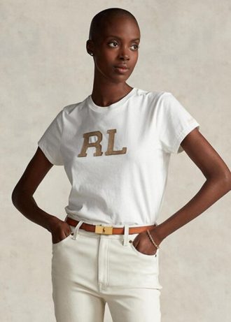 Valkoinen Naisten Ralph Lauren Rl-mokkanahka-applikoitu Jersey T-paidat