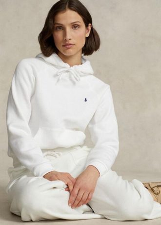 Valkoinen naisten Ralph Lauren Shrunken Fit fleecehuppari