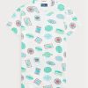 Valkoinen Naisten Ralph Lauren Travel Motif Ribbed Cotton T-paidat Valkoinen Naisten Ralph Lauren Travel Motif Ribbed Cotton T-paidat