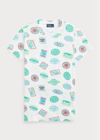 Valkoinen Naisten Ralph Lauren Travel Motif Ribbed Cotton T-paidat