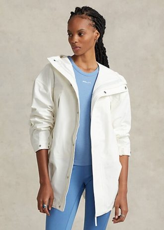 Valkoinen naisten Ralph Lauren vedenkestävä hupullinen tuulitakki Valkoinen naisten Ralph Lauren vedenkestävä hupullinen tuulitakki