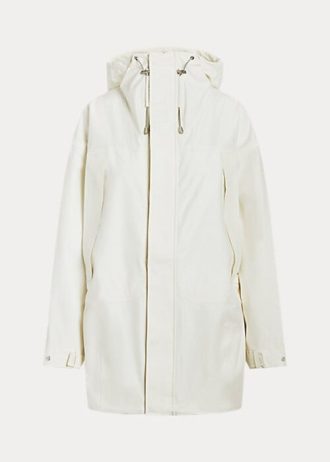 Valkoinen naisten Ralph Lauren vedenkestävä hupullinen tuulitakki Valkoinen naisten Ralph Lauren vedenkestävä hupullinen tuulitakki