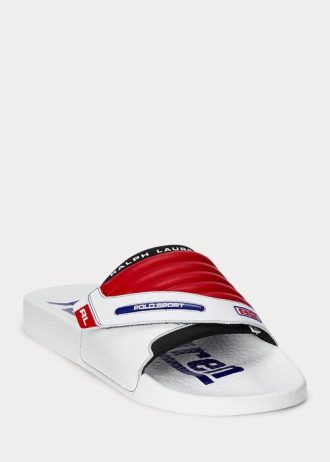 Valkoinen/punainen miesten Ralph Lauren -väriset nahkaiset mototossut Valkoinen/punainen miesten Ralph Lauren -väriset nahkaiset mototossut