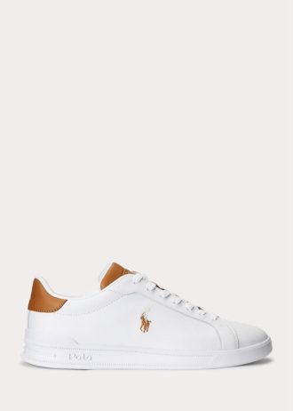Valkoinen/ruskea Miesten Ralph Lauren Heritage Court II -nahkaiset tennarit Valkoinen/ruskea Miesten Ralph Lauren Heritage Court II -nahkaiset tennarit