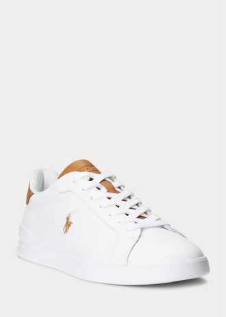 Valkoinen/ruskea Miesten Ralph Lauren Heritage Court II -nahkaiset tennarit Valkoinen/ruskea Miesten Ralph Lauren Heritage Court II -nahkaiset tennarit