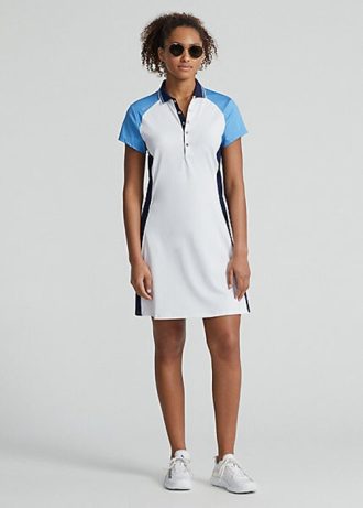 Valkoinen/sininen naisten Ralph Lauren -värinen Stretch Jersey -mekko