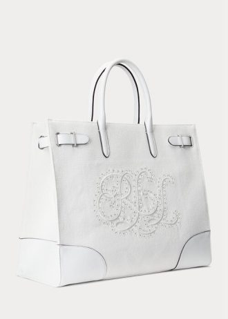 Valkoinen/valkoinen naisten Ralph Lauren Eyelet Canvas -suuret Devyn-kangaskassit Valkoinen/valkoinen naisten Ralph Lauren Eyelet Canvas -suuret Devyn-kangaskassit