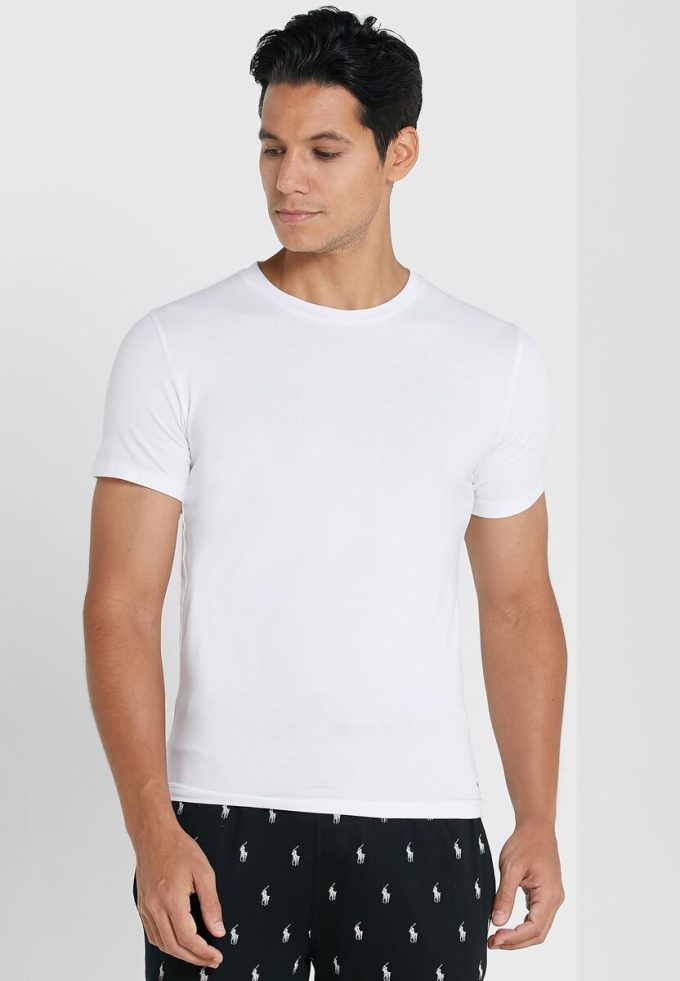 Valkoiset miesten Ralph Lauren 2 Pack Essential Crew Neck T-paidat Valkoiset miesten Ralph Lauren 2 Pack Essential Crew Neck T-paidat