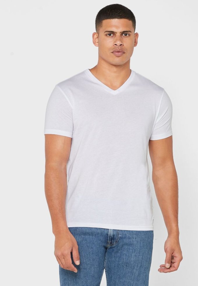 Valkoiset miesten Ralph Lauren 2 Pack Essential V-kaula T-paidat Valkoiset miesten Ralph Lauren 2 Pack Essential V-kaula T-paidat