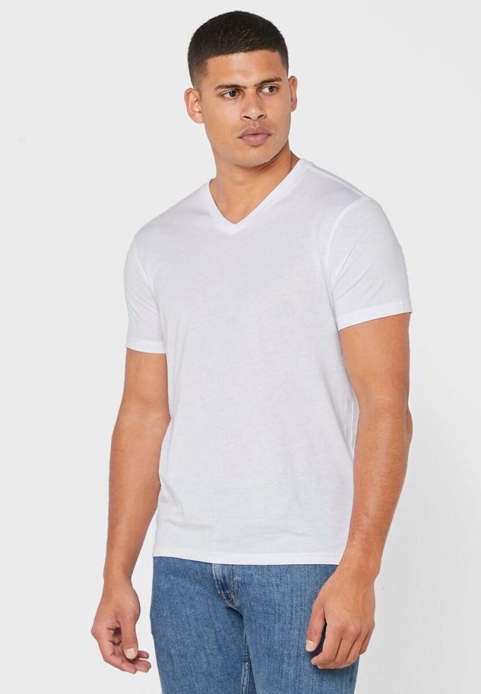 Valkoiset miesten Ralph Lauren 2 Pack Essential V-kaula T-paidat Valkoiset miesten Ralph Lauren 2 Pack Essential V-kaula T-paidat
