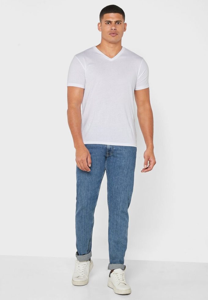 Valkoiset miesten Ralph Lauren 2 Pack Essential V-kaula T-paidat Valkoiset miesten Ralph Lauren 2 Pack Essential V-kaula T-paidat