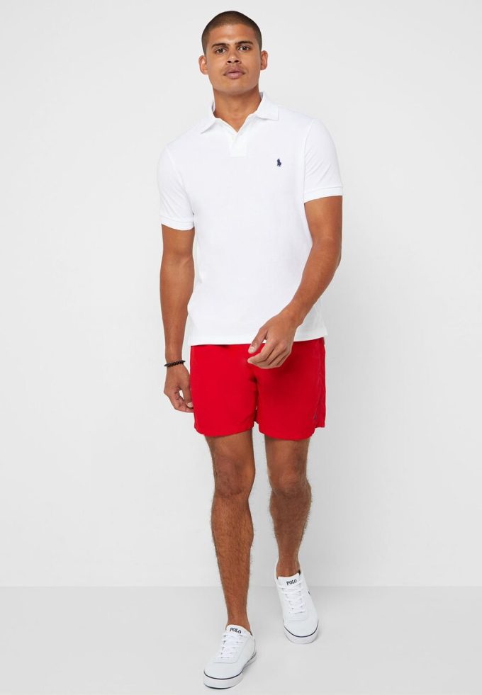 Valkoiset Miesten Ralph Lauren Basic Mesh -poolopaidat Valkoiset Miesten Ralph Lauren Basic Mesh -poolopaidat