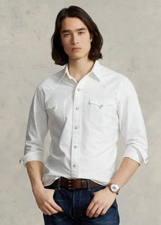 Valkoiset miesten Ralph Lauren Classic Fit Oxford Western paidat Valkoiset miesten Ralph Lauren Classic Fit Oxford Western paidat