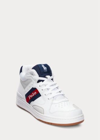 Valkoiset miesten Ralph Lauren Court Mid Pro -lenkkarit Valkoiset miesten Ralph Lauren Court Mid Pro -lenkkarit