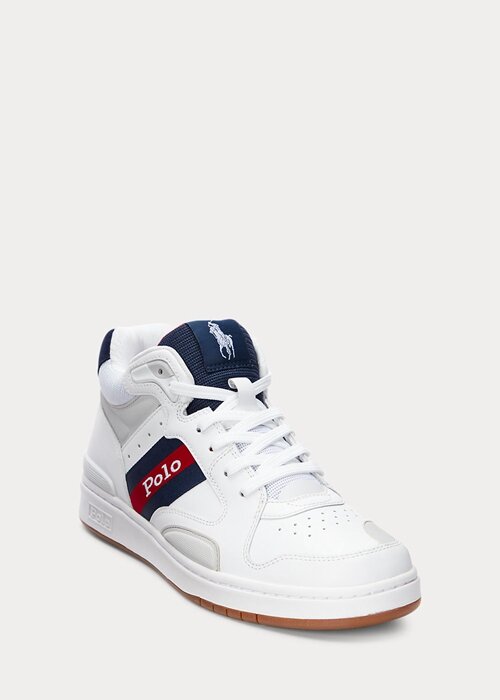 Valkoiset miesten Ralph Lauren Court Mid Pro -lenkkarit Valkoiset miesten Ralph Lauren Court Mid Pro -lenkkarit