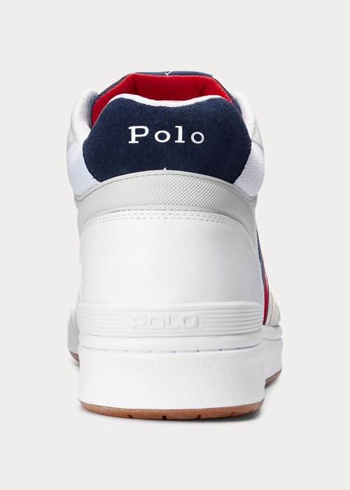 Valkoiset miesten Ralph Lauren Court Mid Pro -lenkkarit Valkoiset miesten Ralph Lauren Court Mid Pro -lenkkarit