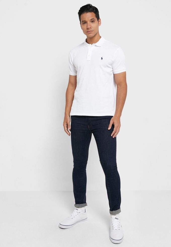 Valkoiset miesten Ralph Lauren Essential poolopaidat Valkoiset miesten Ralph Lauren Essential poolopaidat