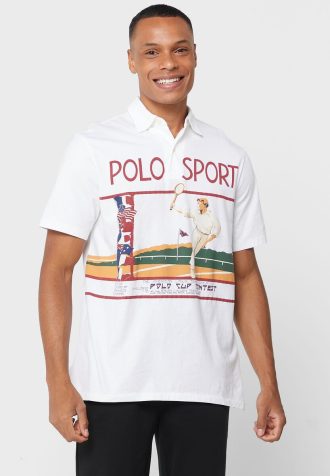 Valkoiset Miesten Ralph Lauren Graafiset poolopaidat Valkoiset Miesten Ralph Lauren Graafiset poolopaidat