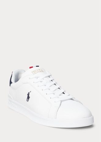 Valkoiset miesten Ralph Lauren Heritage Court II -nahkaiset tennarit Valkoiset miesten Ralph Lauren Heritage Court II -nahkaiset tennarit