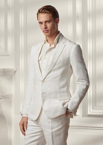 Valkoiset miesten Ralph Lauren Kentin kalanruotopuvun bleiserit Valkoiset miesten Ralph Lauren Kentin kalanruotopuvun bleiserit