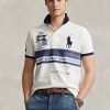 Valkoiset miesten Ralph Lauren mukautetut Slim Fit Big Pony Mesh -poolopaidat Valkoiset miesten Ralph Lauren mukautetut Slim Fit Big Pony Mesh -poolopaidat