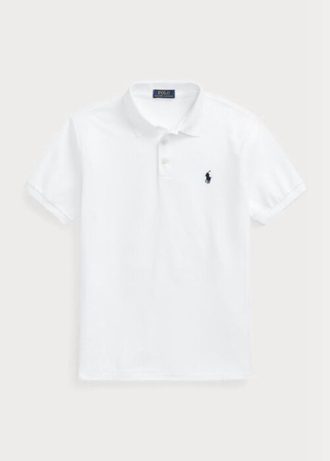 Valkoiset miesten Ralph Lauren mukautetut Slim Fit Birdseye poolopaidat Valkoiset miesten Ralph Lauren mukautetut Slim Fit Birdseye poolopaidat