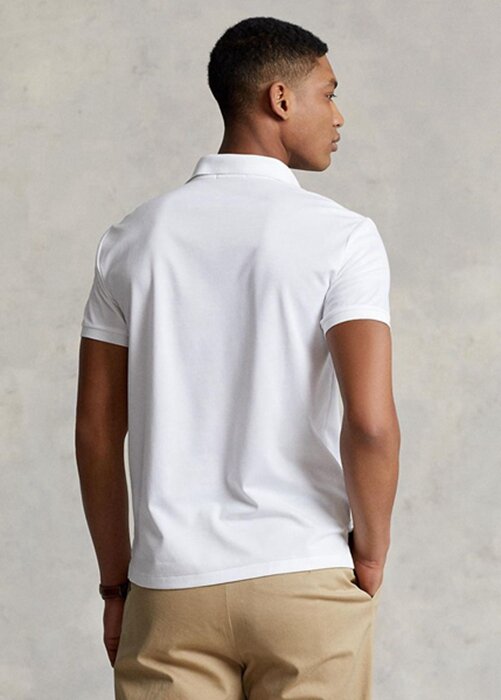 Valkoiset miesten Ralph Lauren mukautetut Slim Fit Birdseye poolopaidat Valkoiset miesten Ralph Lauren mukautetut Slim Fit Birdseye poolopaidat
