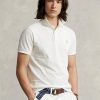 Valkoiset miesten Ralph Lauren mukautetut Slim Fit mesh poolopaidat Valkoiset miesten Ralph Lauren mukautetut Slim Fit mesh poolopaidat