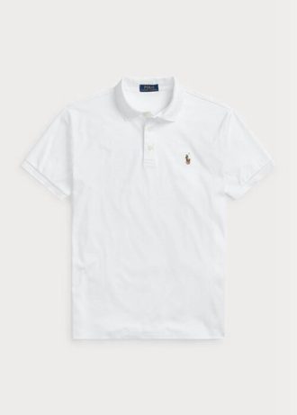 Valkoiset miesten Ralph Lauren mukautetut Slim Fit pehmeät puuvillaiset poolopaidat Valkoiset miesten Ralph Lauren mukautetut Slim Fit pehmeät puuvillaiset poolopaidat
