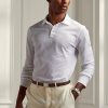 Valkoiset miesten Ralph Lauren mukautetut Slim Fit Pique poolopaidat Valkoiset miesten Ralph Lauren mukautetut Slim Fit Pique poolopaidat