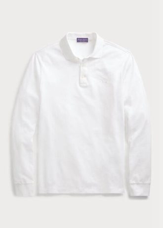 Valkoiset miesten Ralph Lauren mukautetut Slim Fit Pique poolopaidat Valkoiset miesten Ralph Lauren mukautetut Slim Fit Pique poolopaidat